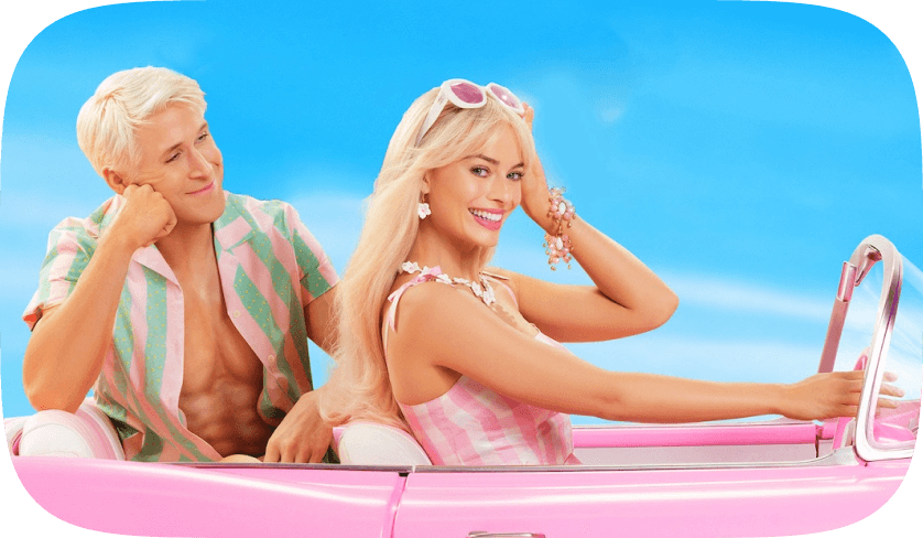 Ken and Barbie in a pink car, Кен и Барби в розовой машине