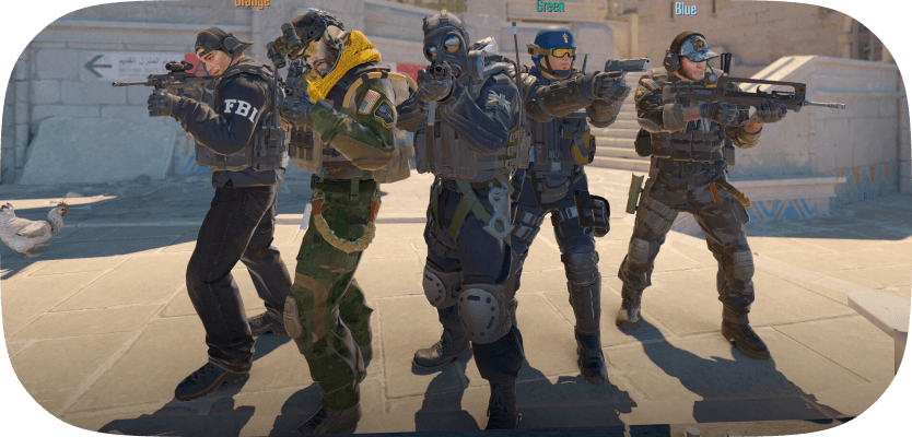 People in military uniforms with guns in Counter Strike 2, мужчины в военной форме с оружием