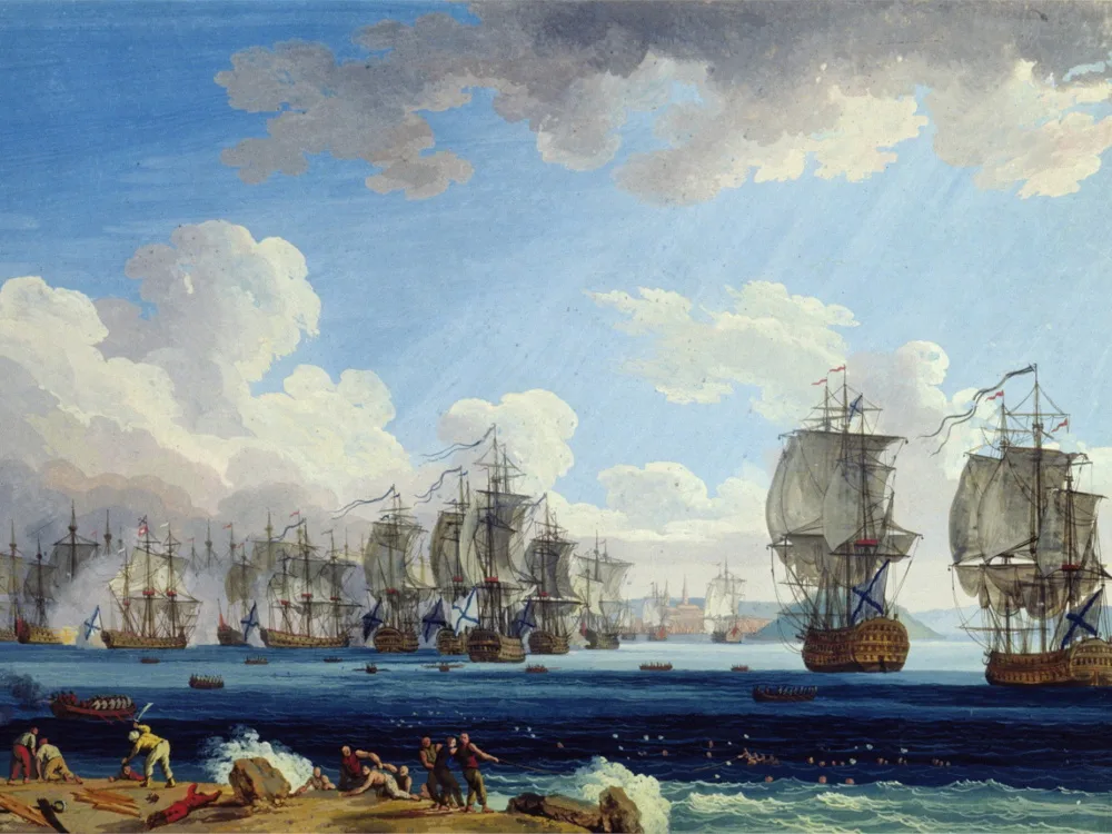 Русские корабли в Чесменском сражении. 